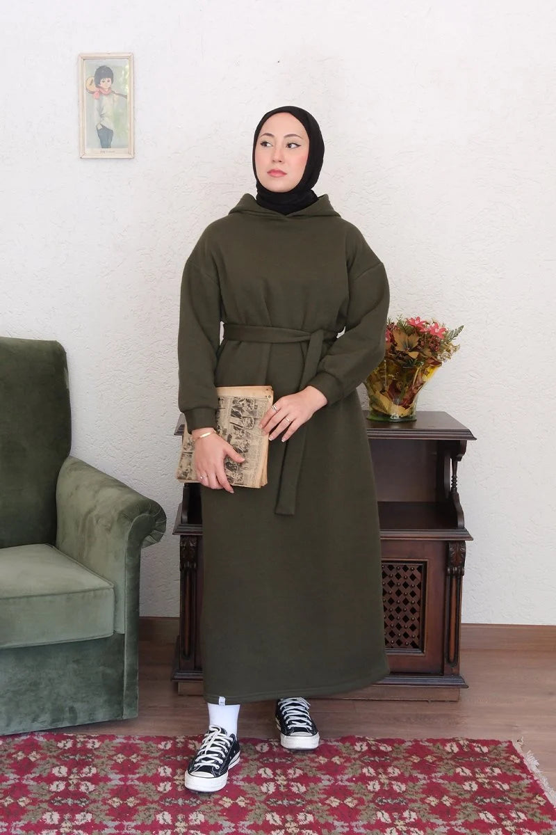 Sweatshirtkleid mit Bindegürtel