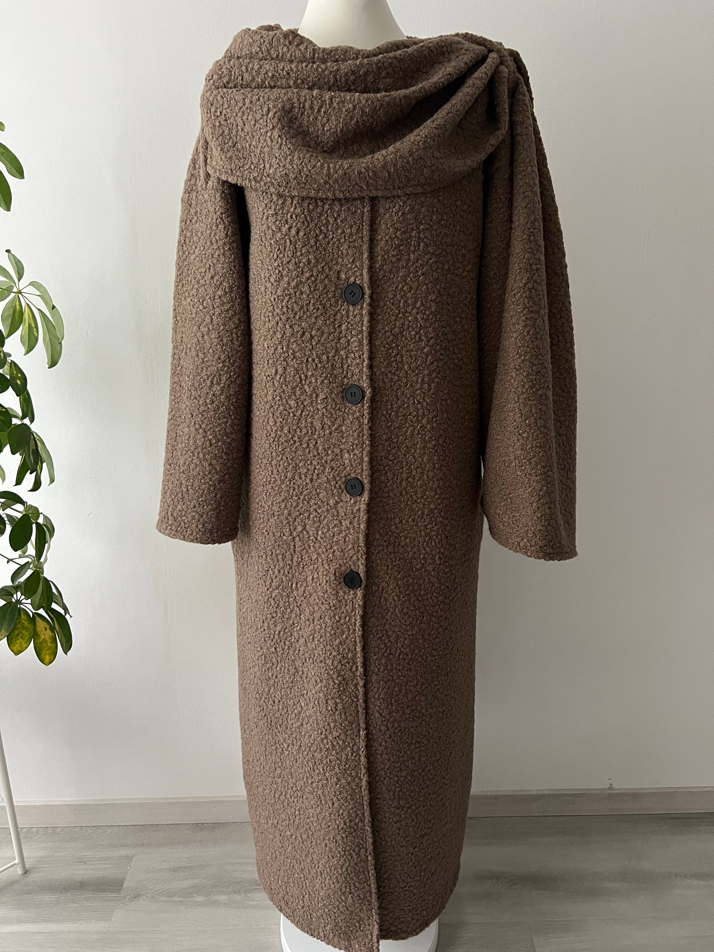 Bouclé Mantel mit Schal