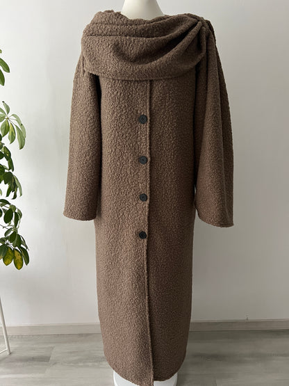 Bouclé Mantel mit Schal