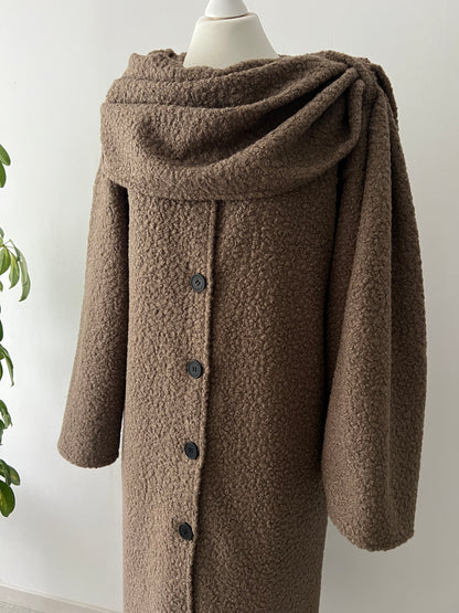 Bouclé Mantel mit Schal