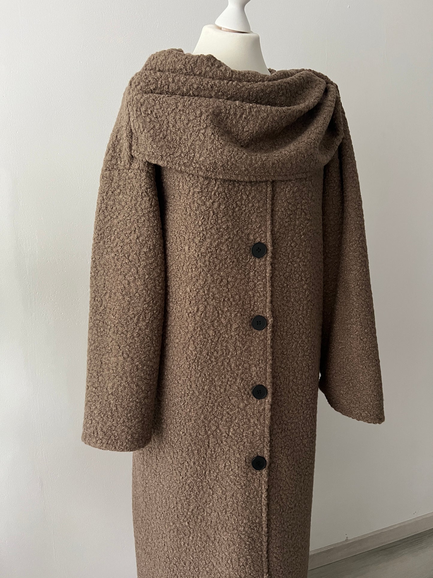 Bouclé Mantel mit Schal