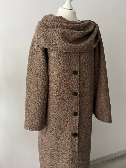 Bouclé Mantel mit Schal