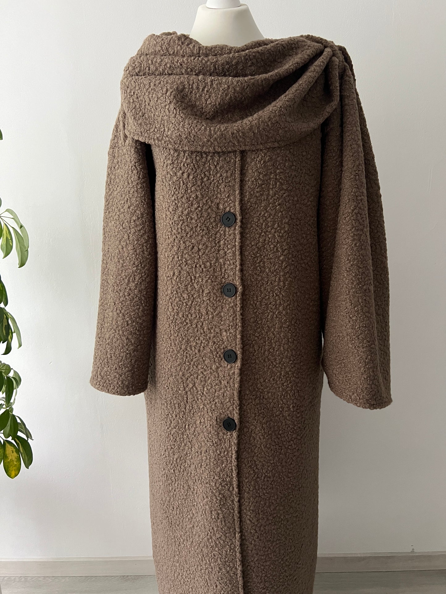 Bouclé Mantel mit Schal