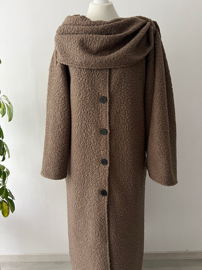 Bouclé Mantel mit Schal
