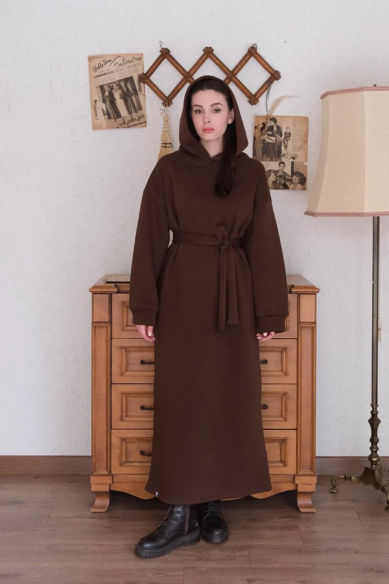 Sweatshirtkleid mit Bindegürtel