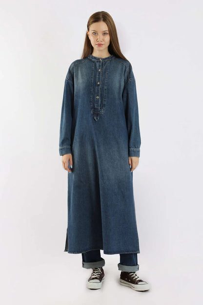 Denim-Tunika-Langarmkleid