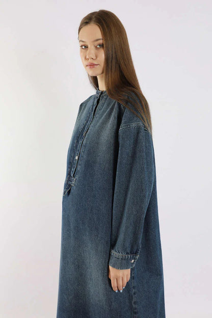 Denim-Tunika-Langarmkleid